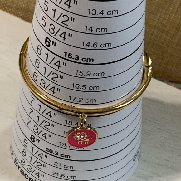 KATE SPADE Gold-Tone Bangle Bracelet Pink Lion Charm “She Leads The Way” - Picture 4 of 11